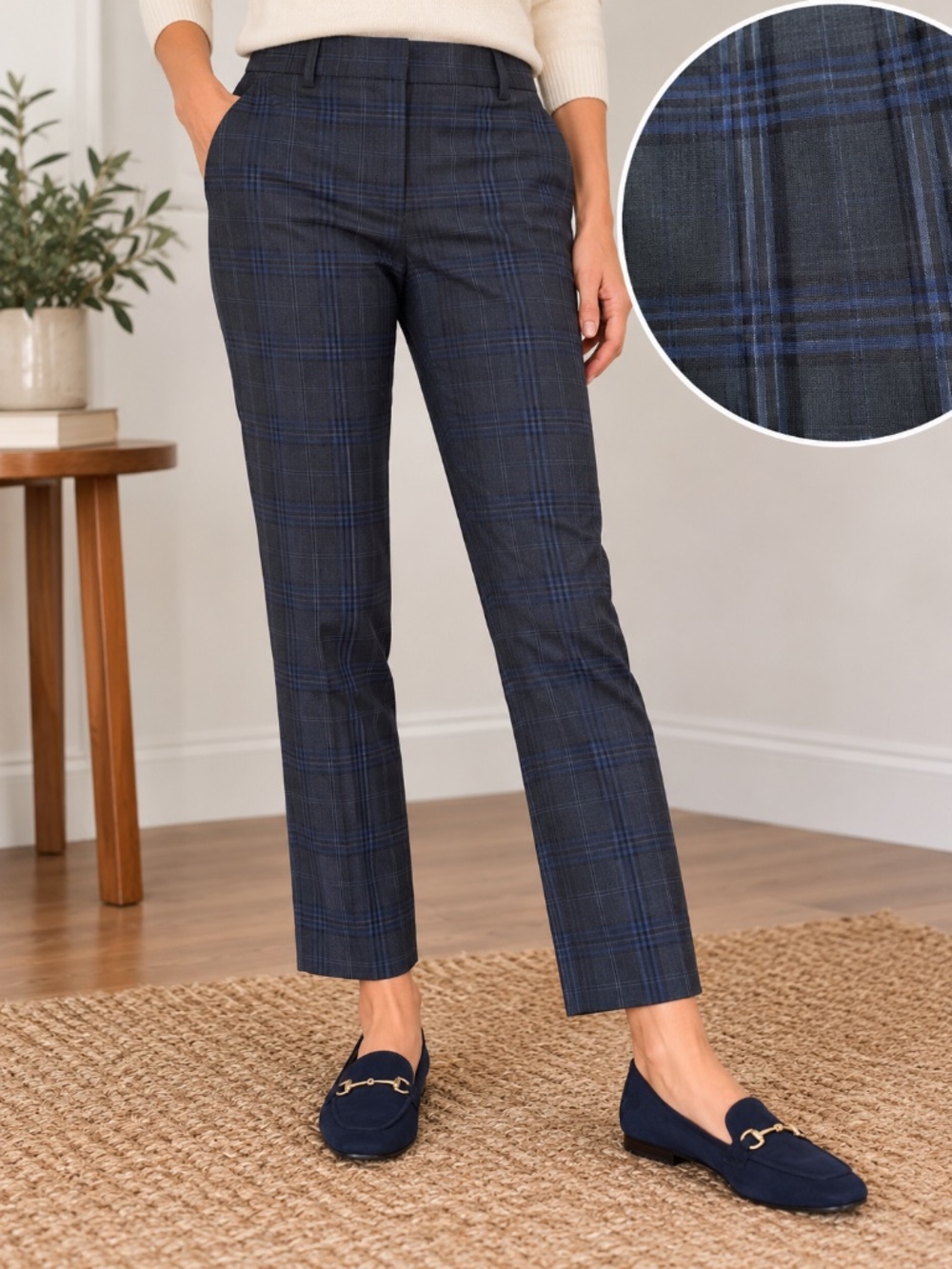 Banana Republic Navy and Blue Plaid Dress Pants